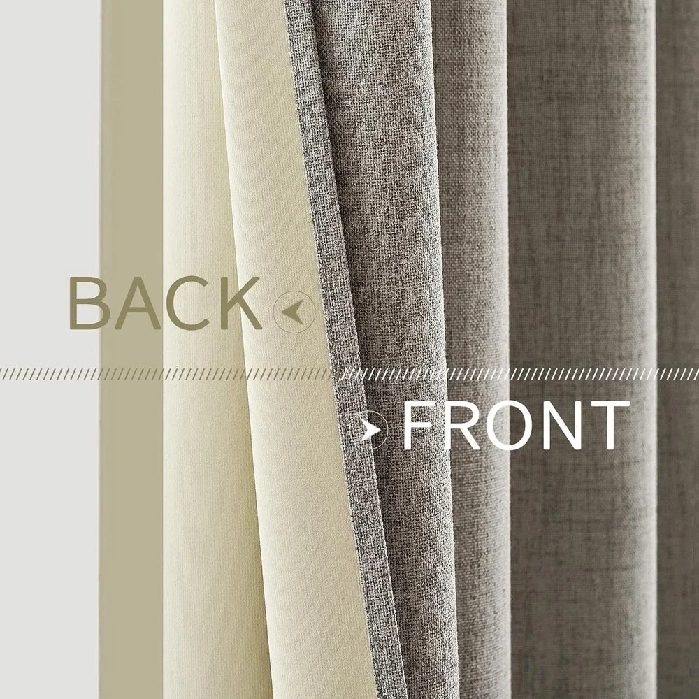 MIULEE Blackout Curtains 52x90 Cream Faux Linen Thermal Grommet Set of 2 New